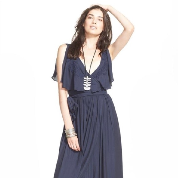 Free People Fiona wrap dress in midnight blue - Picture 1 of 5